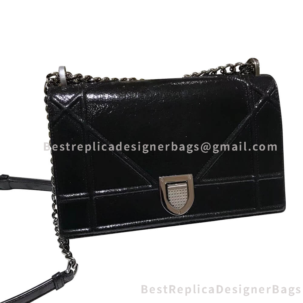 Dior Small Diorama Crackled Calfskin Bag Black SHW
